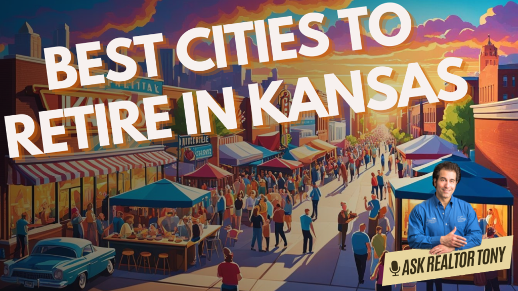 best cities to retire in Kansas. people walking through a downtown area farmers market at sunset