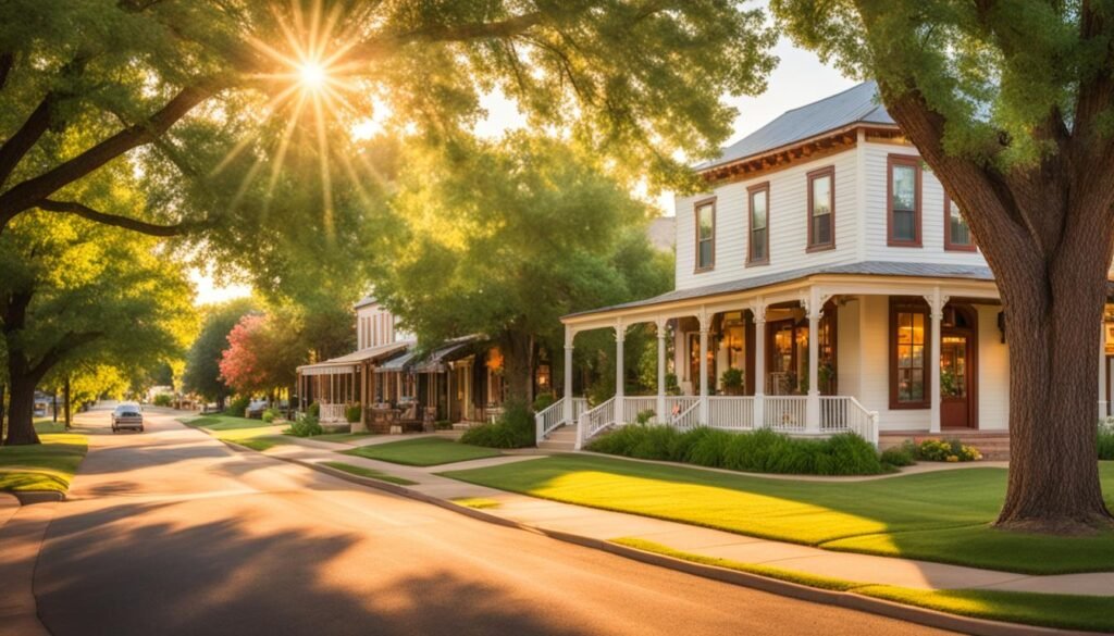 best places to live in Oklahoma for retirees. sunny day on a suburban street with green lawns, big trees and two story homes