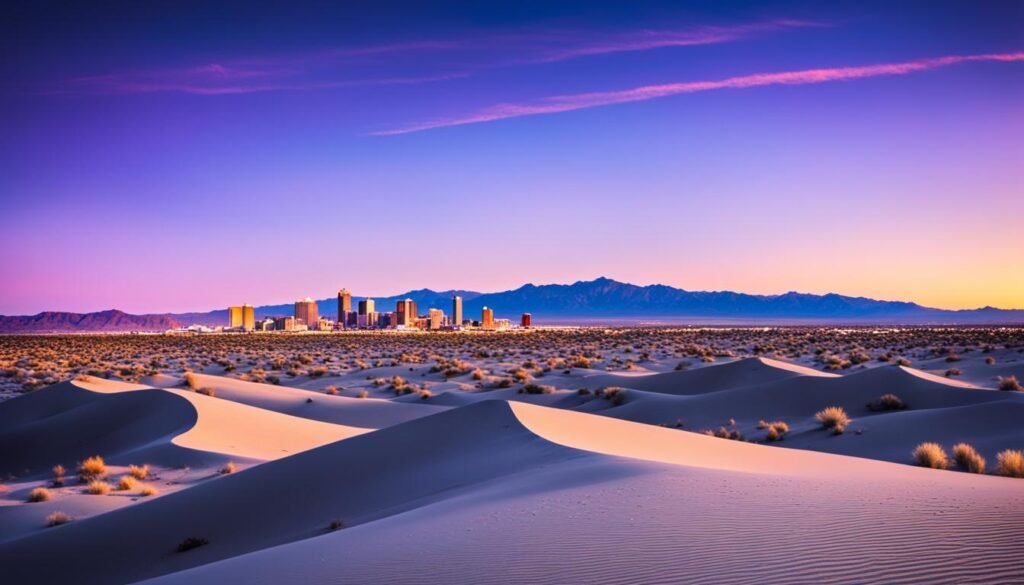 The advantages of living in nevada are the Desert landscapes and urban excitement