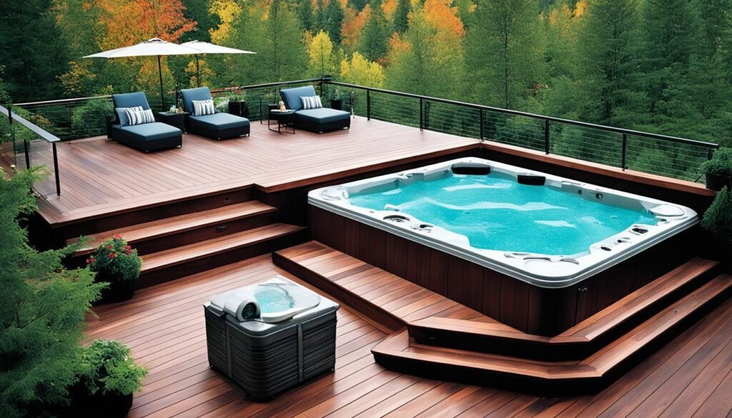 elevated deck with hot tub