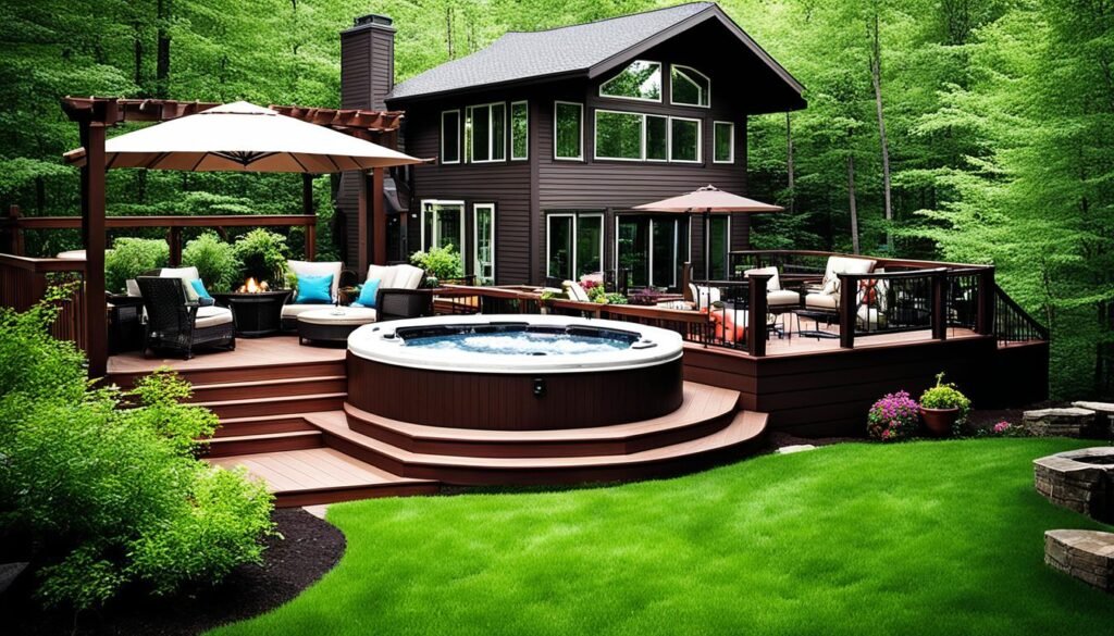 multi level deck designs with hot tub