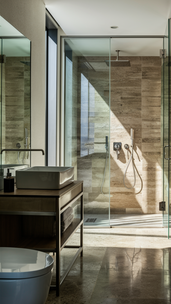 spa like experience modern bathroom with walk in shower