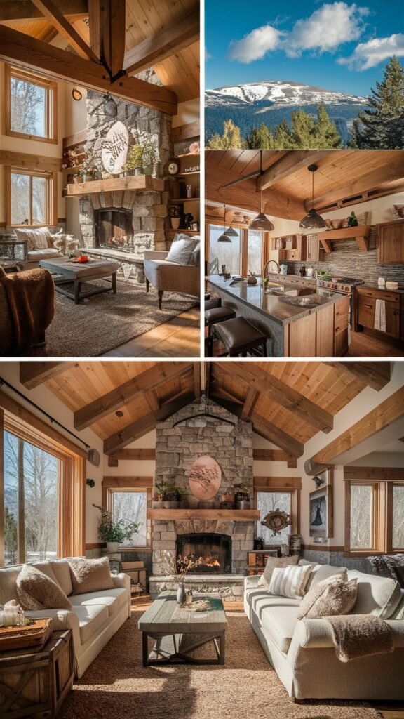 Cabin Decor using natural materials like wood and stone