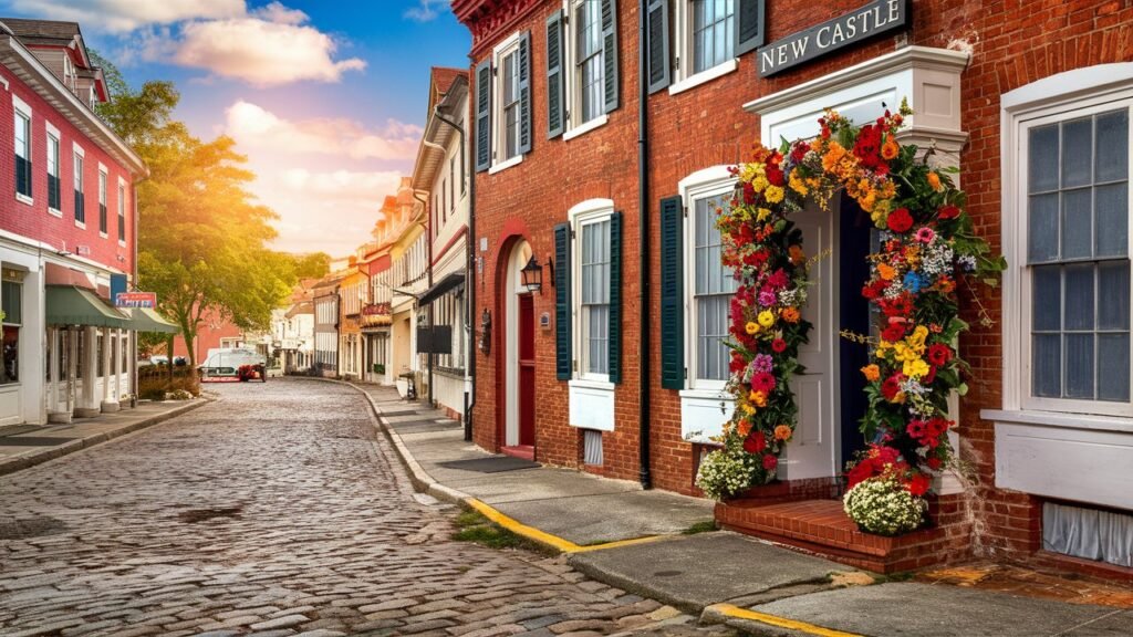 a charming photo of a cobblestone street in the state of delaware